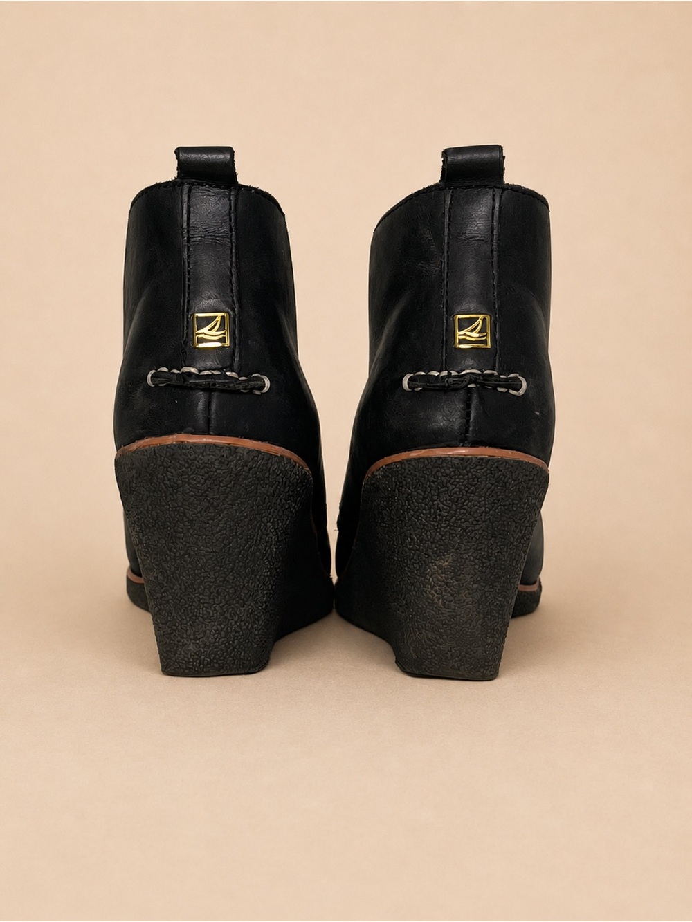 ⚓🖤 Sperry Harlow Black Leather Wedge Chukka Booties • 7.5 - Picture 4 of 5